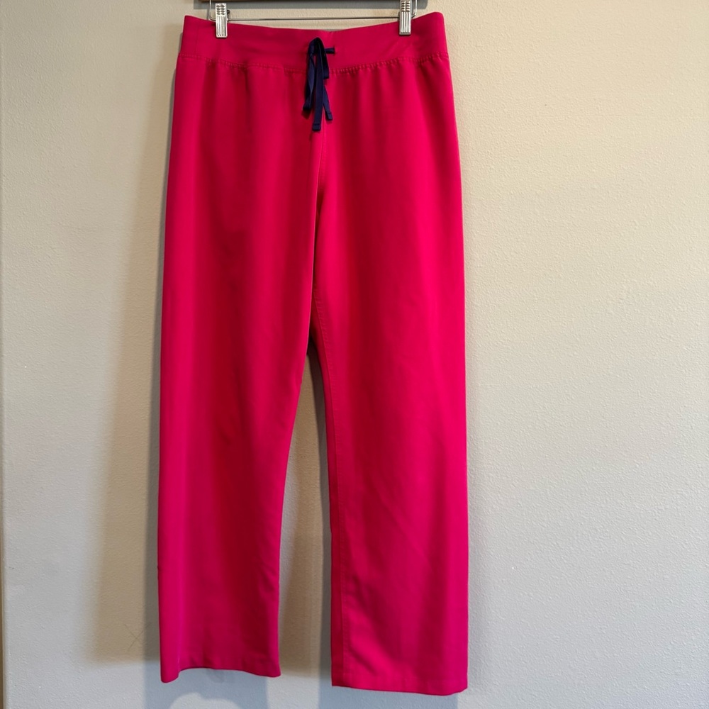Figs Women's Hot Pink Livingston Pants with Navy Drawstring